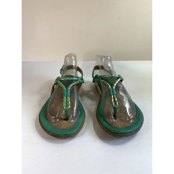 Women's T Strap Sandals Turquoise Gold Braided 7 M - Picture 3 of 10